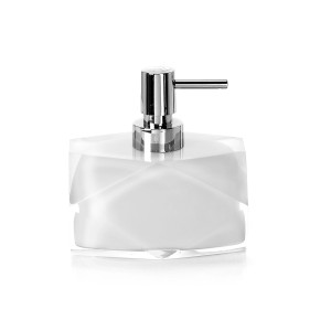 Elegante dispenser sapone t.b.t. con pompa cromata per bagno e cucina.