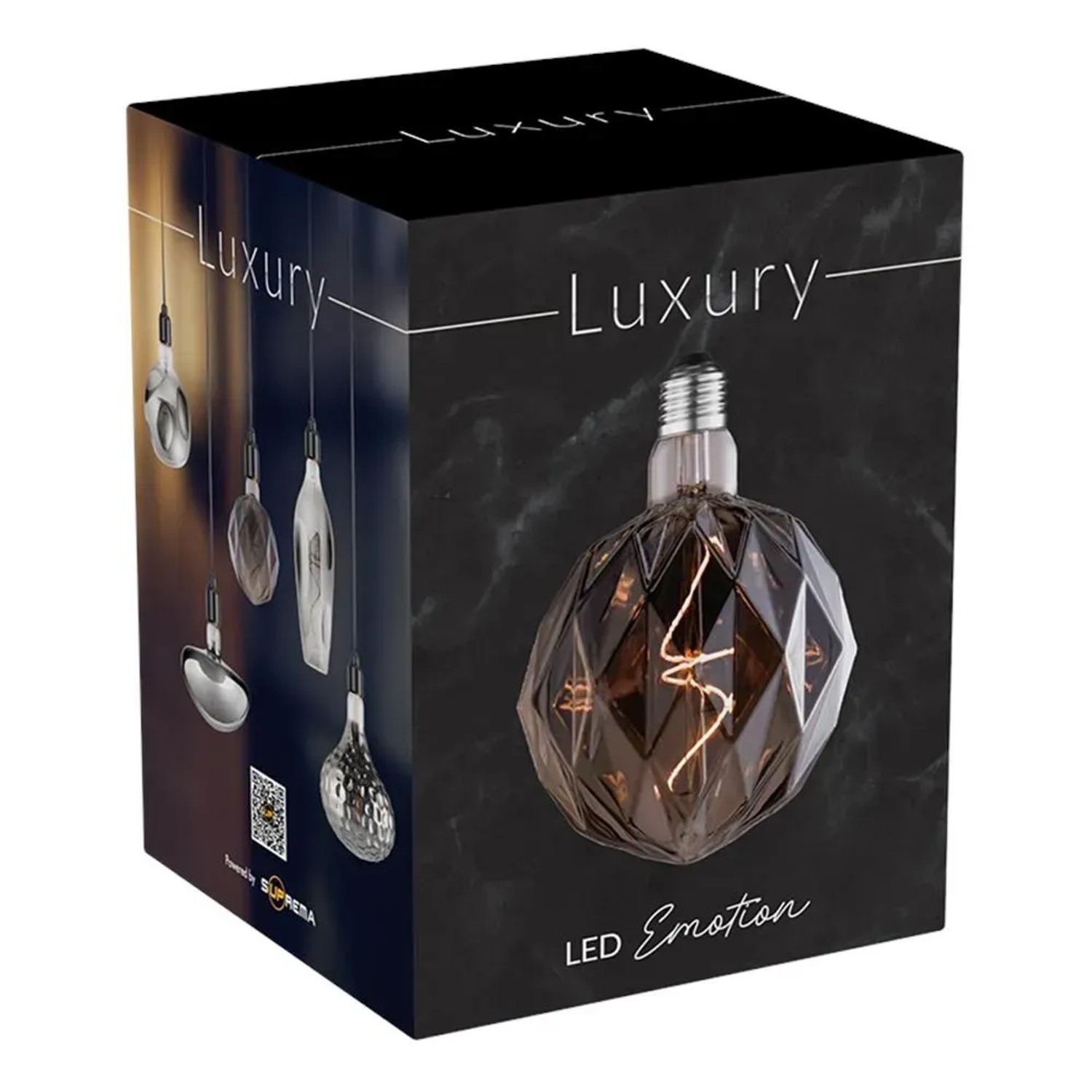 Confezione di una lampadina LED E27 decorativa con design a faccette.