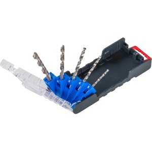 Set di punte da trapano per metallo kwb Power-Box, 5 pezzi, punte HSS in scatola con inserto blu.