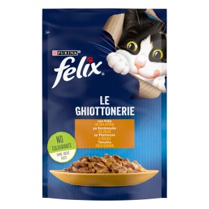 Felix Le Ghiottonerie gatto, alimento umido con pollo in gelatina, alimento completo per gatti.