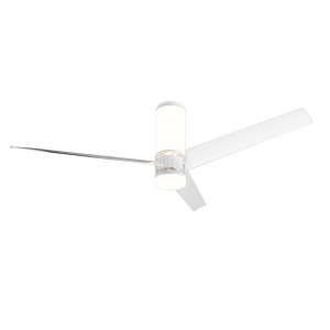 Ventilatore da soffitto bianco moderno con illuminazione integrata.