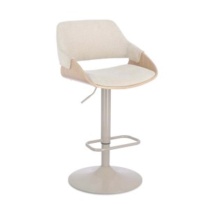 Sgabello poggiapiedi moderno regolabile in altezza con rivestimento in tessuto beige e poggiapiedi.