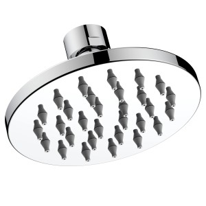 Soffione t.b.t. rotondo cromato con ugelli grigi.