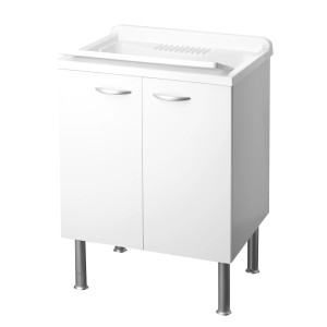 Mobile lavabo bianco t.b.t. con due ante e lavabo da appoggio.