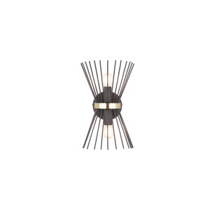 Moderna lampada da parete Rod a 2 luci nero-oro (20x14 cm) per soggiorno e camera da letto.