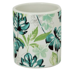 t.b.t. Portaspazzolini con decoro a foglie verdi.