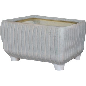 Portavasi t.b.t. rettangolare grigio chiaro con texture a coste e piedini.