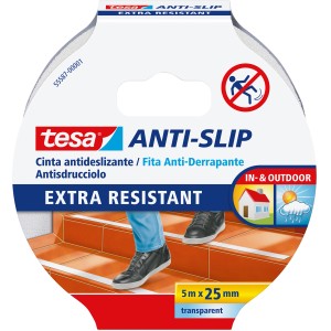 Nastro adesivo antiscivolo Tesa, trasparente, 5m x 25mm, per interni ed esterni.