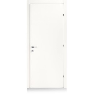 Porta interna bianca con maniglia argentata.