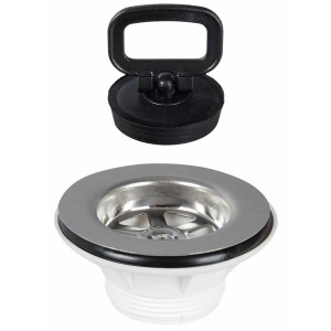 Sifone lavandino con tappo, cromo e nero.