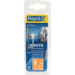 Rivetti ciechi Rapid 4x18mm, 50 pezzi, per Graffe a dorso sottile.