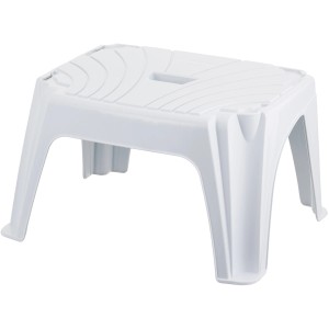 Sgabello a gradino in plastica bianca, ideale come gradino o sgabello.