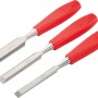 Set scalpelli Ellix, 3 pezzi con manici in plastica rossi, misure 12, 18 e 24 mm.