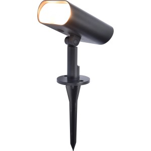 Lutec Ginbo, lampada solare LED nera per vialetti con picchetto, da bianco caldo a bianco freddo e RGB.