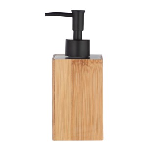 WENKO Dispenser sapone Padua in bambù con erogatore nero, capacità 240ml.