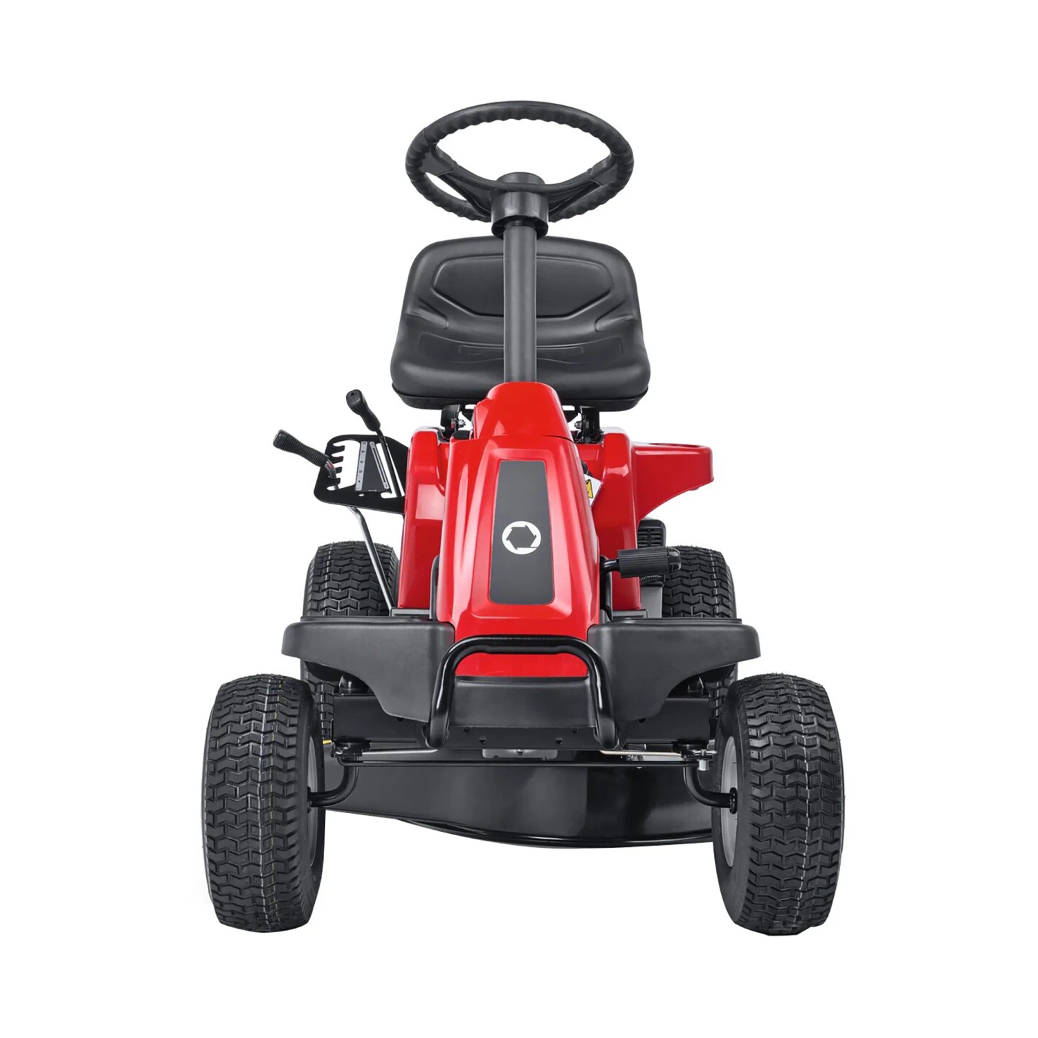 Vista frontale del tosaerba rider Troy-Bilt Mini-Rider 60T-S rosso.