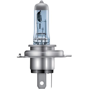 Lampada alogena Osram Cool Blue Intense H4 per auto con luce bianco-bluastra.