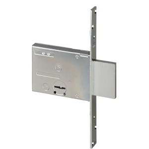 Serratura da infilare per porte interne, color argento, con frontale e catenaccio. Adatta per sistemi di porte.