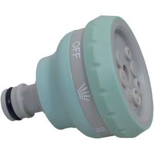 t.b.t. Pistola a spruzzo per irrigazione, azzurro/grigio, con diversi modelli di getto.