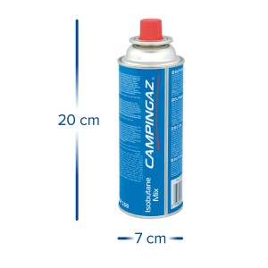 Cartuccia di gas Campingaz per campeggio. Cartuccia blu con tappo rosso.