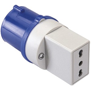 Adattatore CEE, blu/bianco, per il collegamento di dispositivi.
