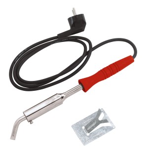 Saldatore LUX 150 W con manico rosso e supporto per saldature di lamiere sottili.