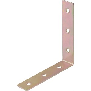 Staffa angolare per sedia zincata gialla, 100x100x19 mm, con fori per costruzioni in legno.