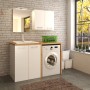 Set bagno moderno con lavatrice, pensile a specchio e mobile base in bianco.