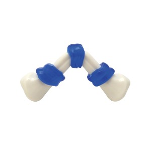 Gioco da masticare t.b.t. per cani, a forma di osso con applicazioni blu, robusto e ideale per la masticazione.