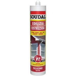 Silicone Soudal per edilizia, nero, resistente ai raggi UV. Ideale per vetro, muro, alluminio, PVC e grondaie.