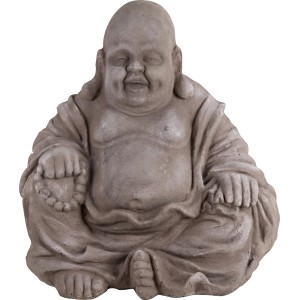 Statua Buddha seduto, 43 cm, grigio, in polystone, per decorazione giardino.