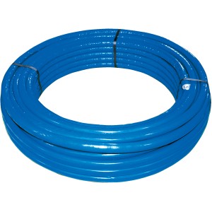 Rotolo di tubo multistrato blu t.b.t. per impianti idraulici e di riscaldamento.