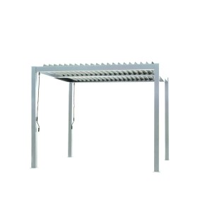 Gazebo t.b.t. color argento con tetto a lamelle per il giardino.