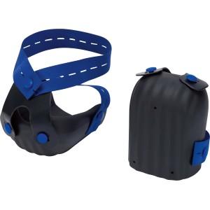 Ginocchiere LUX Classic per piastrelle, nere con cinturino blu. Protezione per le ginocchia per artigiani.