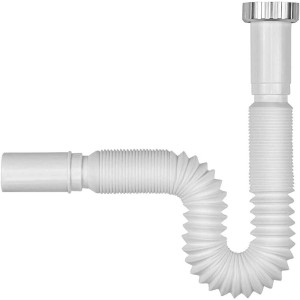 Sifone flessibile bianco per lavabo o lavello.