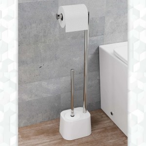 t.b.t. Piantane con porta carta igienica e scopino, bianco/argento.