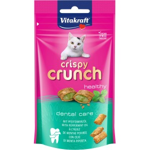 Vitakraft Crispy Crunch snack per gatti con olio di menta piperita, per l'igiene dentale, confezione da 60g.