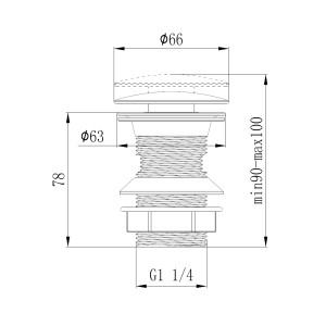 Disegno tecnico di un sifone per lavabo con dimensioni.