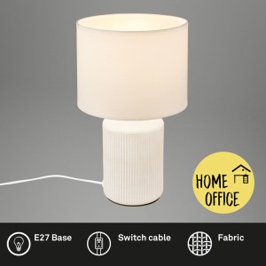 Lampada da tavolo bianca Brilo Ino con base in ceramica e paralume in tessuto, Ø 22 cm.