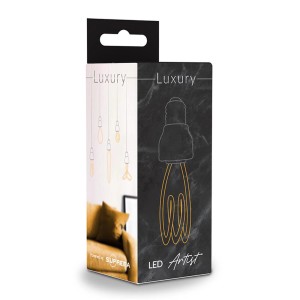 Confezione di una lampadina LED E27 t.b.t. con filamento decorativo.
