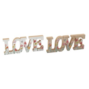 Scritta decorativa in legno LOVE 24x9,5 cm bianco e marrone