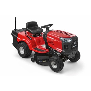 Trattorino tagliaerba Troy-Bilt Pony 92 T-R Select rosso con scarico posteriore.
