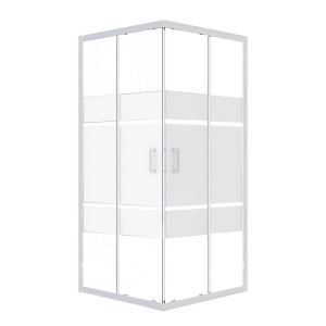 Box doccia t.b.t. con telaio bianco e vetro parzialmente satinato.