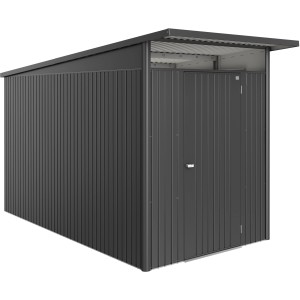 Casetta da giardino in metallo Biohort AvantGarde ECO Gr. A4 in grigio scuro metallizzato con porta standard.