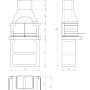 Disegno tecnico di un barbecue in muratura con dimensioni.