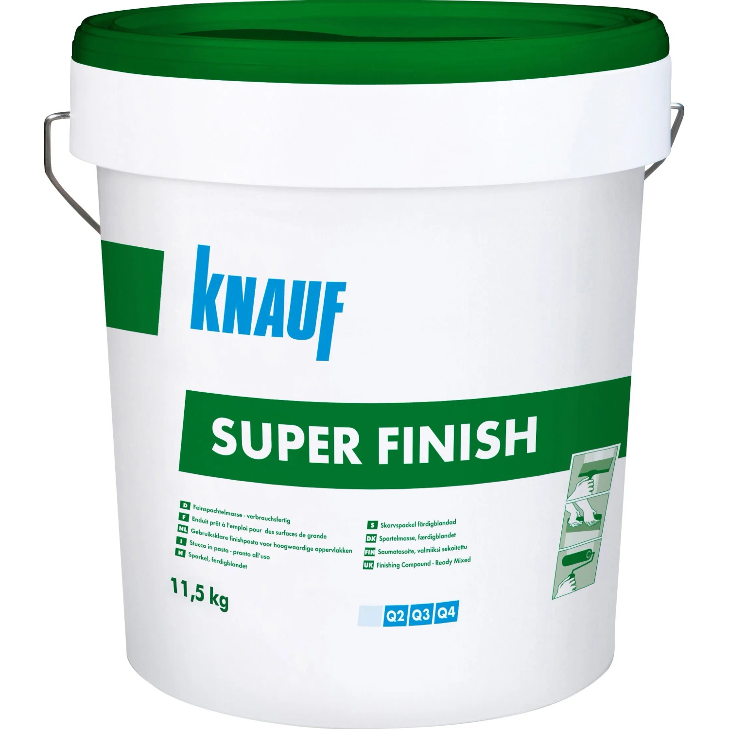 Secchio Knauf SuperFinish 10kg, stucco fine pronto all'uso per pareti e soffitti.