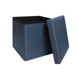 Pouf blu con coperchio removibile, ideale come seduta o contenitore.