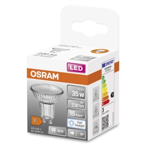 Lampadina LED GU10 Osram, 230lm, 35W, Cool Daylight nella confezione.
