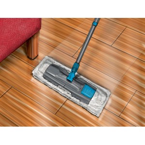 Mocio con panno di ricambio umido e asciutto per la pulizia di parquet e laminato.