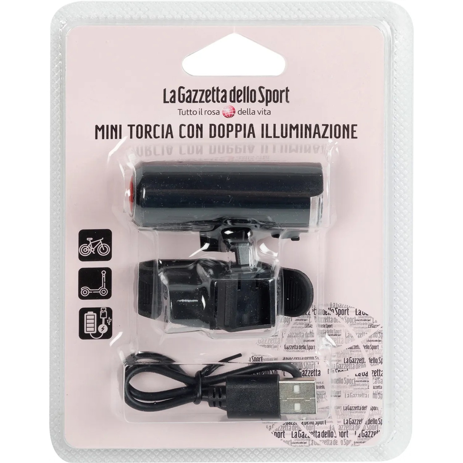 Luce bici t.b.t. con cavo USB, accessori per manubrio e campanelli.